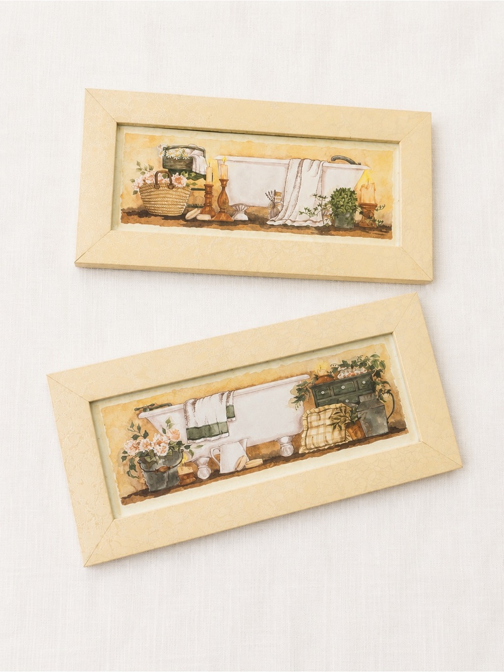 Vintage 90s Set of 2 Framed Country Kitchen Prints in Cream